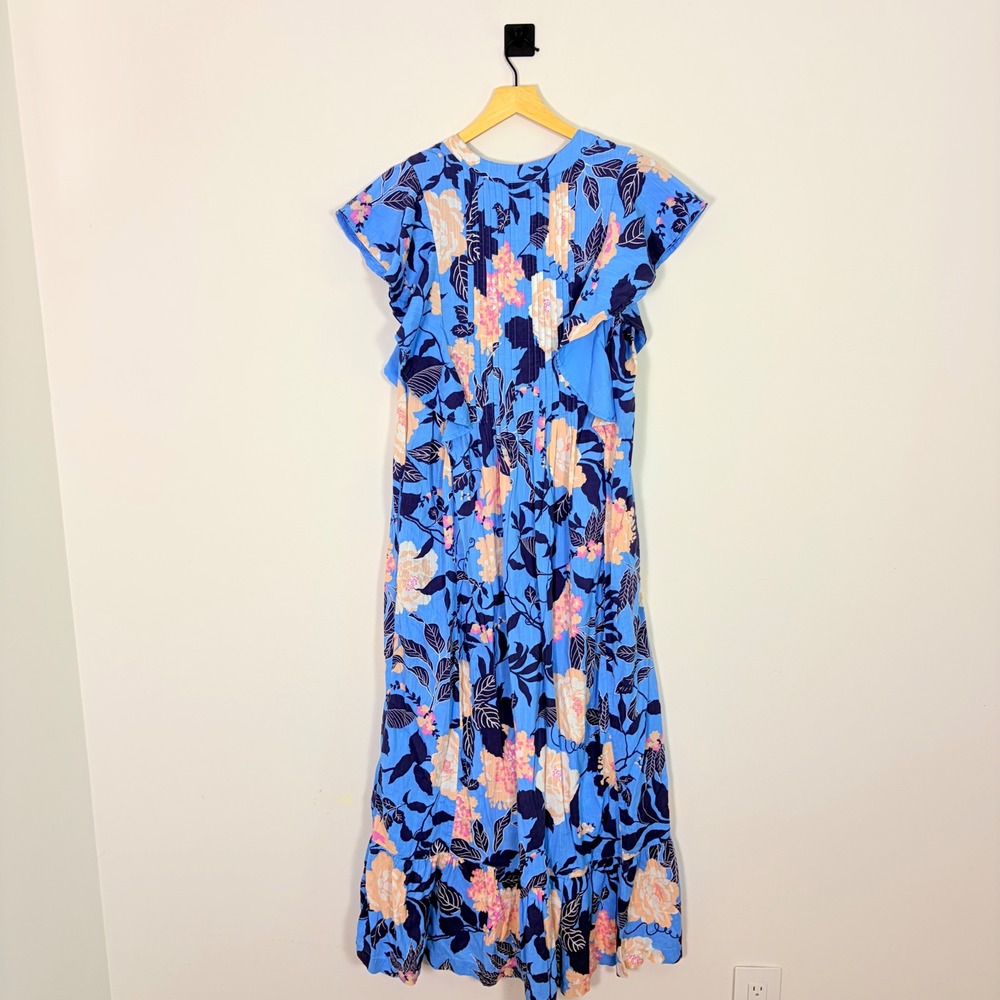 Maeve Anthropologie Cassandra Maxi Dress Blue Floral Flutter Sleeve Small - Picture 6 of 8